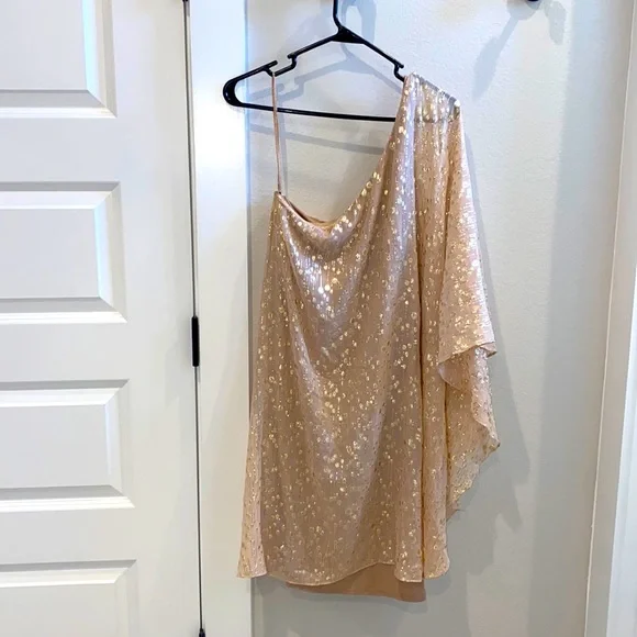 Erin By Erin Fetherston Dresses | Euc Size 10 Erin By Erin Fetherston Asymmetrical Sheer Cocktail Dress | Color: Cream/Gold | Size: 10 | Schiperno's
